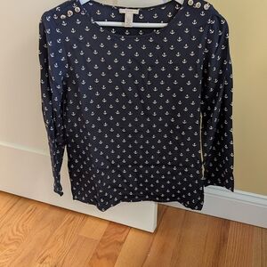 Navy Anchor Print Long Sleeve Top